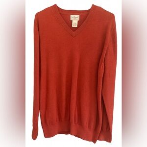 L.L.Bean Rust Cotton Cashmere‎ V-Neck Sweater | Cozy Heritage Fall Classic [C]